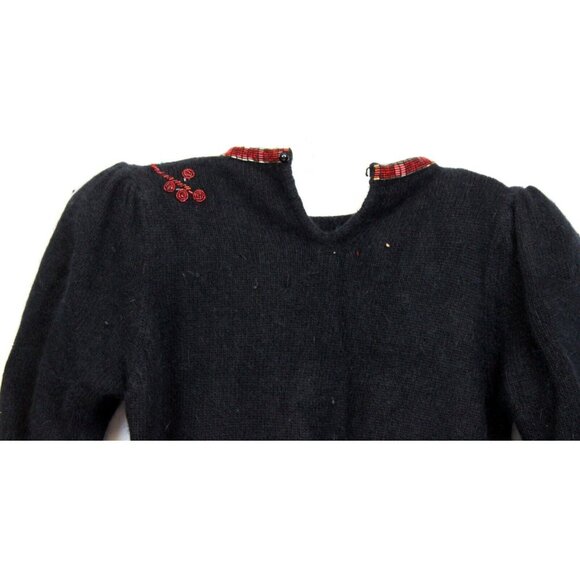 I.B. Diffusion Black Sweater Women Medium Flower Sequin Short Sleeve Silk Angora - Picture 4 of 6